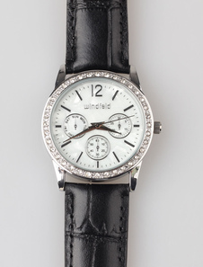 Forme ronde bicolore en cuir bracelet montre pour femmes