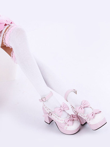 Chaussettes synthétiques Lolita dentelle blanche de Over-the-Knee