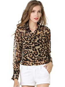 Blouse en mousseline de soie imprimé léopard multicolore