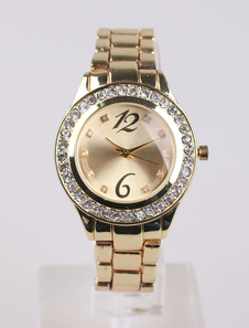 Alliage or strass rond forme montre pour femmes