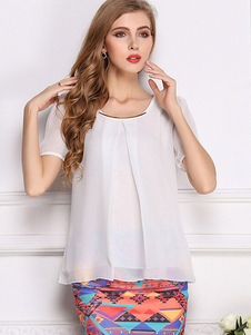 White Ruffles surdimensionné chemisier en mousseline de soie