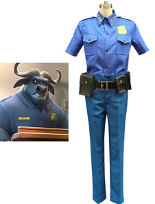 Zootopia Chief Bogo Toussaint Cosplay Costume Bleu Synthétique Uniforme