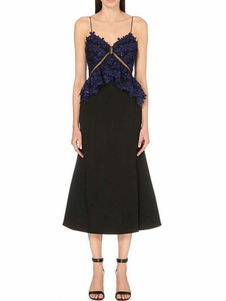 Maxi robe de dentelle noire Split Backless