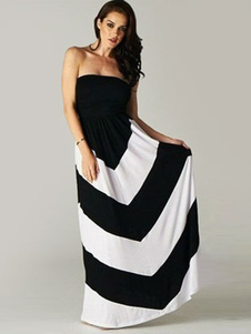 Two-Tone bretelles Backless Zigzag Polyester Maxi robe imprimée