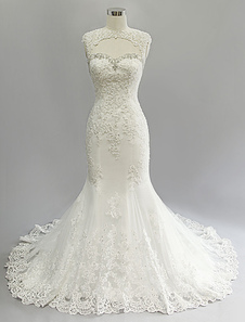 Mariage Ivoire robe sirène Backless découpe dentelle robe de mariée