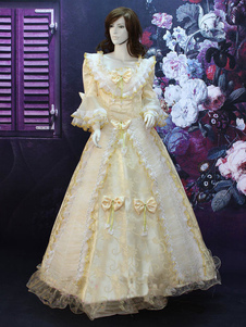 Rococo Multicolor Court dentelle Bow robe Costume synthétique