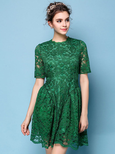 Vintage Style dentelle robe manches courtes vert Skater