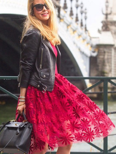 Bourgogne fleurs dentelle brodée évasée robe