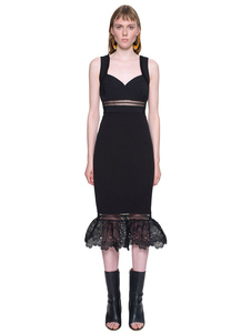 Maxi robe de sirène noire dos nu coton