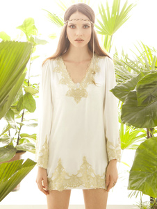 Brodé de dentelle blanche en mousseline de soie robe