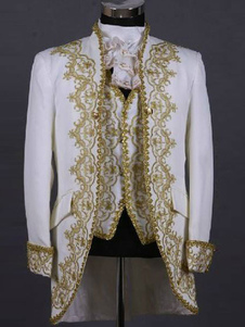 Rococo blanc impression Royal Court synthétique Costumes pour hommes