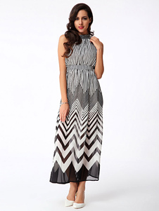 Halter impression multicolore Zigzag impression Maxi robe