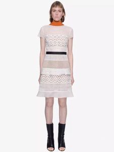 Sash blanc dentelle a-ligne robe d'été