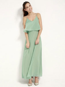 Menthe verte bretelles dos-nu en mousseline de soie robe Maxi