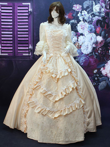 Rococo Beige Court dentelle volants robe Costume synthétique