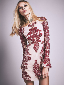 Imprimé Floral bicolore brodé Flare robe