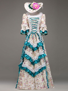 Multicolor impression hiérarchisé Rococo Cour robe Costume synthétique