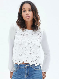 Chemisier blanc Chic découpe dentelle pour femmes