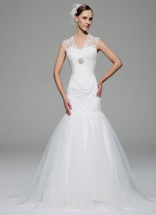 Robe de mariage Ivoire Illusion sirène semi Sheer Tulle robe de mariée