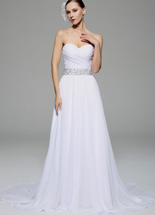 White robe bustier ceinture dos nu strass mariage en mousseline de soie robe de mariée