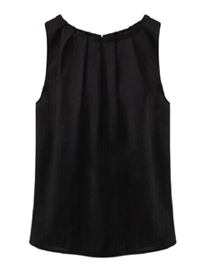 Blouse noire froncée chemisier en mousseline de soie pour les femmes