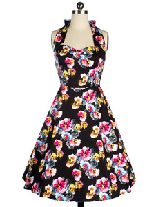 Robes vintage fleurie avec licol et floraison Print fleurs