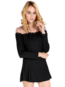 Black Cold-Shoulder mini-robe Polyester semi Sheer pour femmes