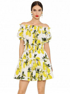 Multicolor Polyester impression Off-The-Shoulder Flare robe