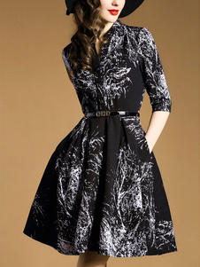 Ceinture noir Polyester impression évasée robe