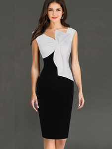 Couleur multicolor bloc Bow robe Bodycon mi-longues robe acrylique