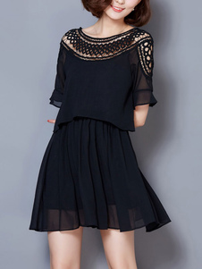 Robe d'été en mousseline de soie Ruffles coupe noir