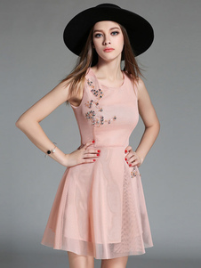 Rose perlé Tulle microfibre évasée robe pour femmes