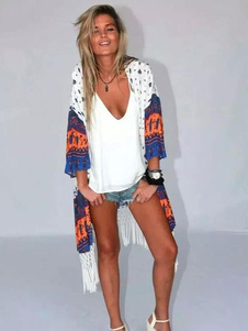 Color Block haut de la page haut/bas asymétrique Fringe impression Top pour femmes