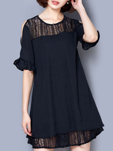Black Cold-Shoulder dentelle robe en mousseline de soie