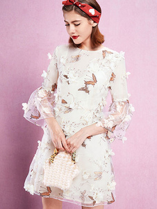 Brodé de fleurs impression blancs Organza robe d'été