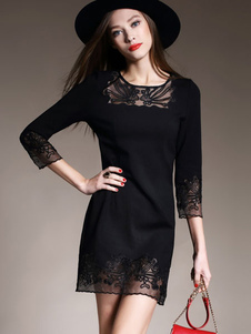 Robe noire découpe semi-pur coton pour femmes