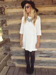 Robe blanche plissée Chic robe courte acrylique