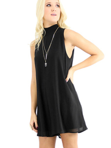 Chic noir Ruffles acrylique robe d'été