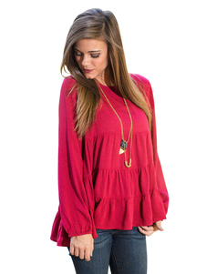 Chemisier rouge manches longues volants acrylique Top pour femmes