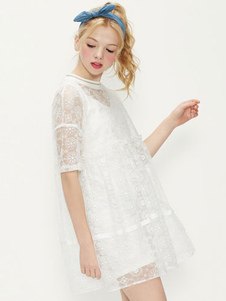 Dentelle blanche semi Sheer surdimensionné robe