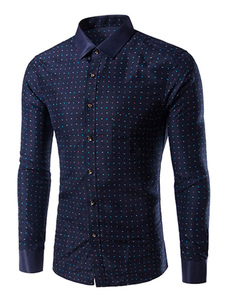 Chemise marine foncé pois façonnage coton Chemise Casual pour hommes