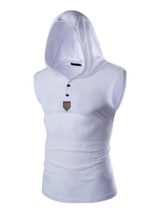 Débardeur blanc capuche coton formant réservoir pour hommes