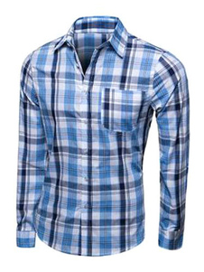 Chemise bleue Plaid façonnage coton Chemise Casual pour hommes