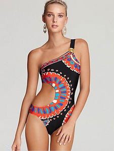 Bikini multicolore asymétrique impression découpe Spandex maillot de bain