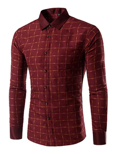 Plaid Shirt Bourgogne façonnage coton Chemise Casual pour hommes