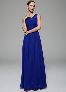 Bleu royal demoiselle d'honneur robe gaine découpe plissée robe de bal en mousseline de soie