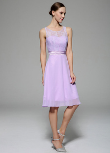 Robe en dentelle robe de Cocktail lilas Illusion gaine mi-longues Sash Bow