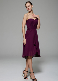 Gaine de longueur genou bretelles robe de Cocktail raisin en mousseline de soie robe plissée