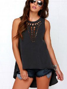 Camis noir haut/bas découpe coton mélange Camis pour femmes