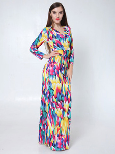 Robe en coton multicolore Maxi robe de plage imprimé